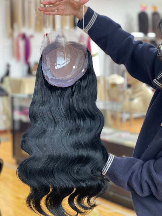 Natural Brown Center-Part Long Wavy Human Hair Topper Mini Wig, product view 2 — alternate view