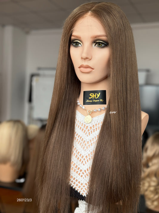 Soft Chocolate Brown Middle-Part Straight Human Hair Lace Front Glueless Medical Wig, product view 2 — alternate view