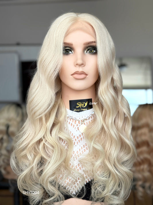 Platinum Blonde Middle-Part Body Wave Human Hair Lace Front Glueless Medical Wig, product view 2 — alternate view