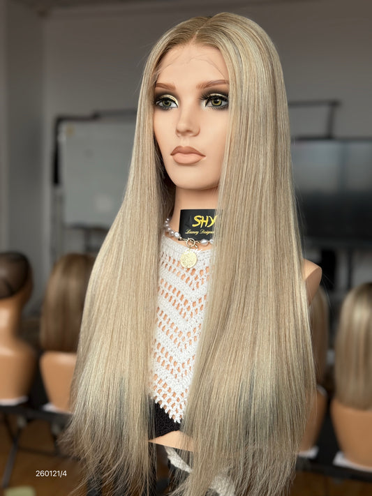 Soft Light Blonde Middle-Part Long Straight Human Hair Lace Front Glueless Medical Wig, product view 2 — alternate view