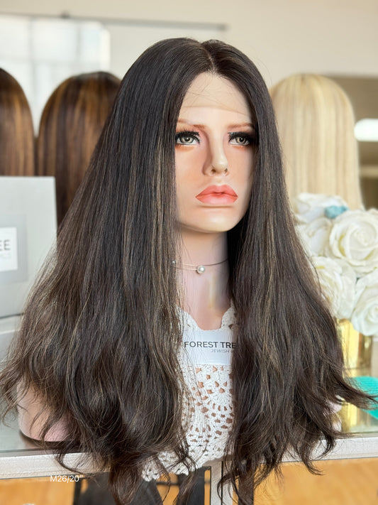 Soft Black Middle-Part Long Wavy Human Hair Sheitel Wig, product view 2 — alternate view