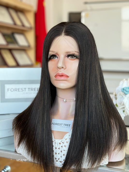 Natural Black Middle-Part Long Straight Human Hair Sheitel Wig, product view 2 — alternate view