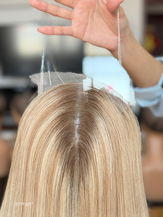 Light Blonde Long Straight Human Hair Topper Mini Wig, product view 2 — alternate view