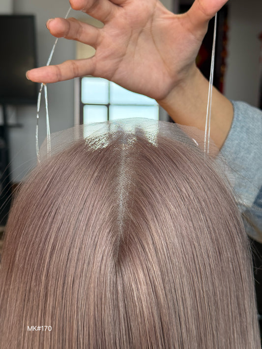Chocolate Brown Long Straight Human Hair Topper Mini Wig, product view 2 — alternate view