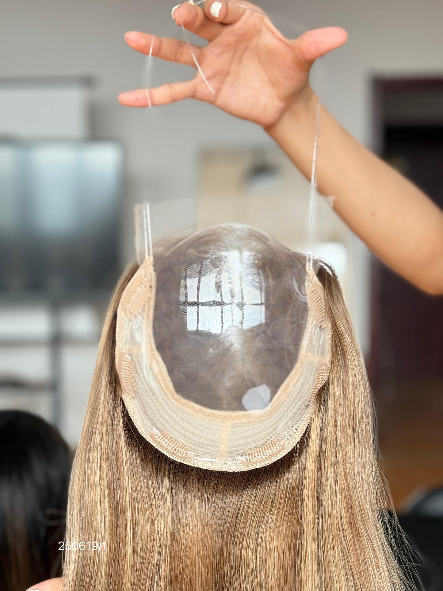 Copper Brown Long Straight Human Hair Topper Mini Wig, product view 4