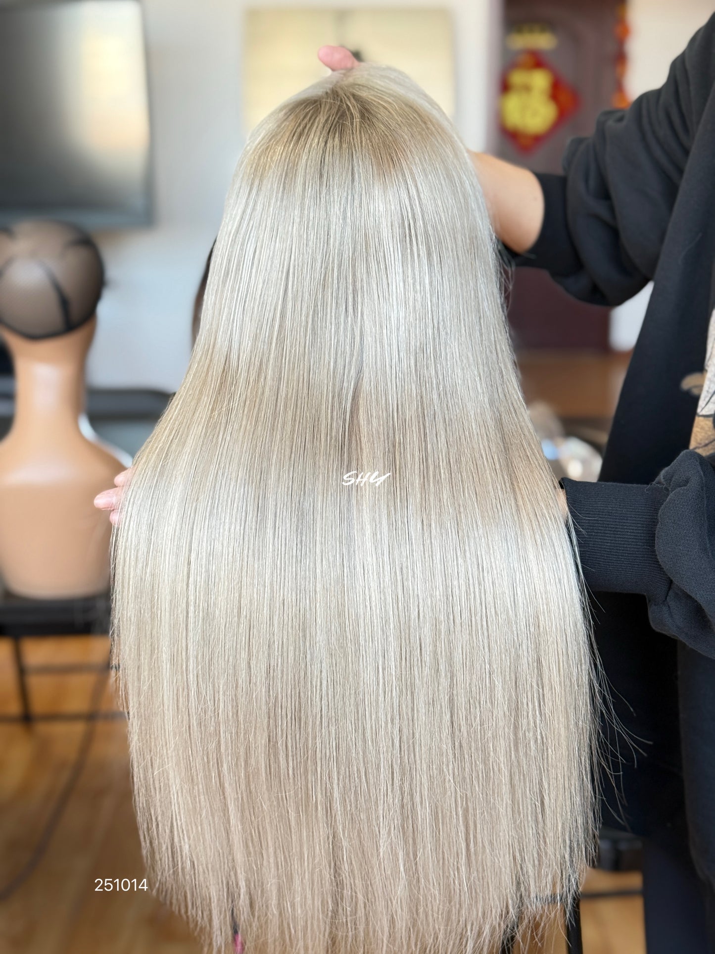 Silver Blonde Middle-Part Long Straight Human Hair Lace Front Glueless Medical Wig, product view 7