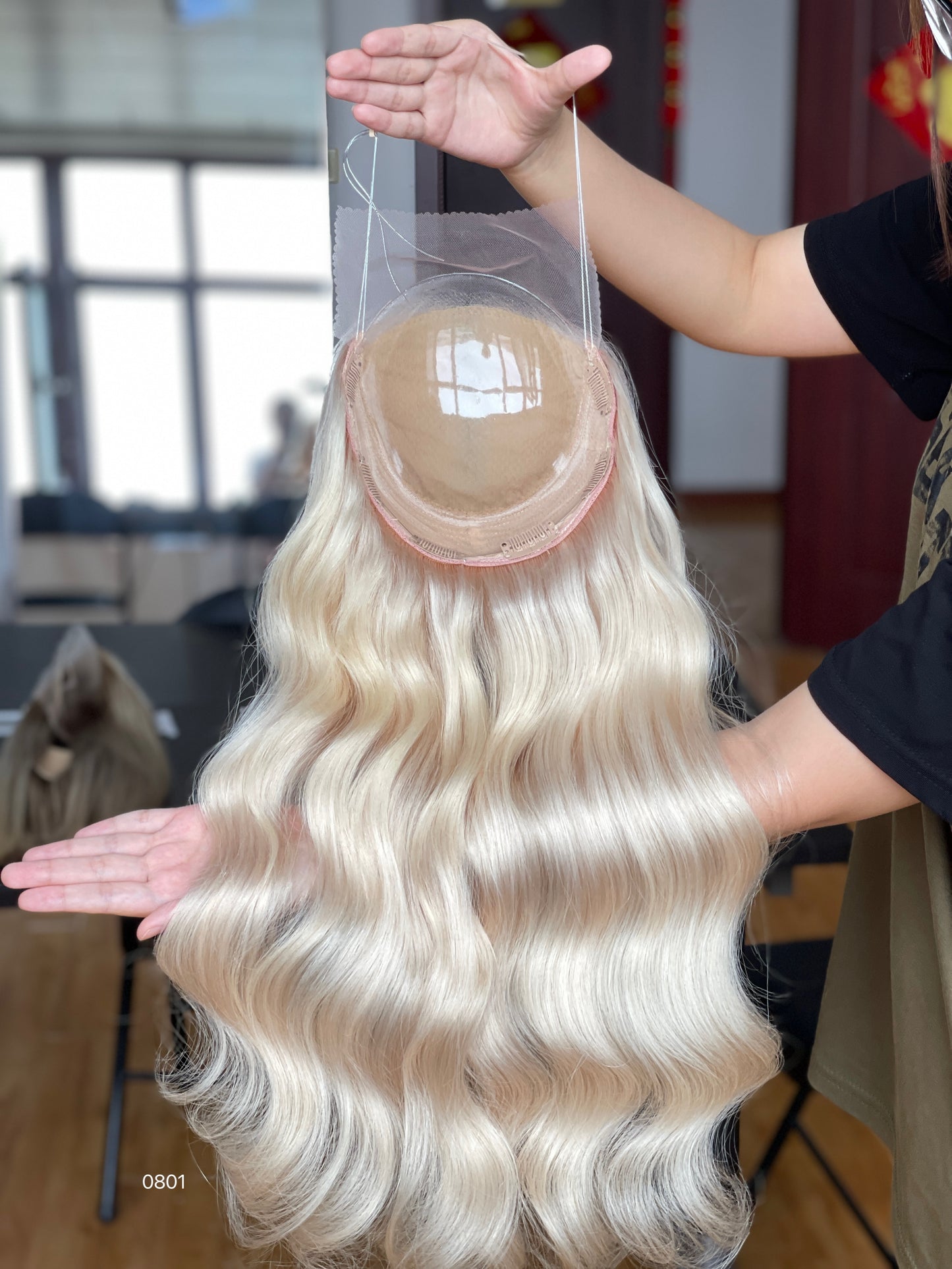 Ash Blonde Center-Part Long Wavy Human Hair Topper Mini Wig, product view 6