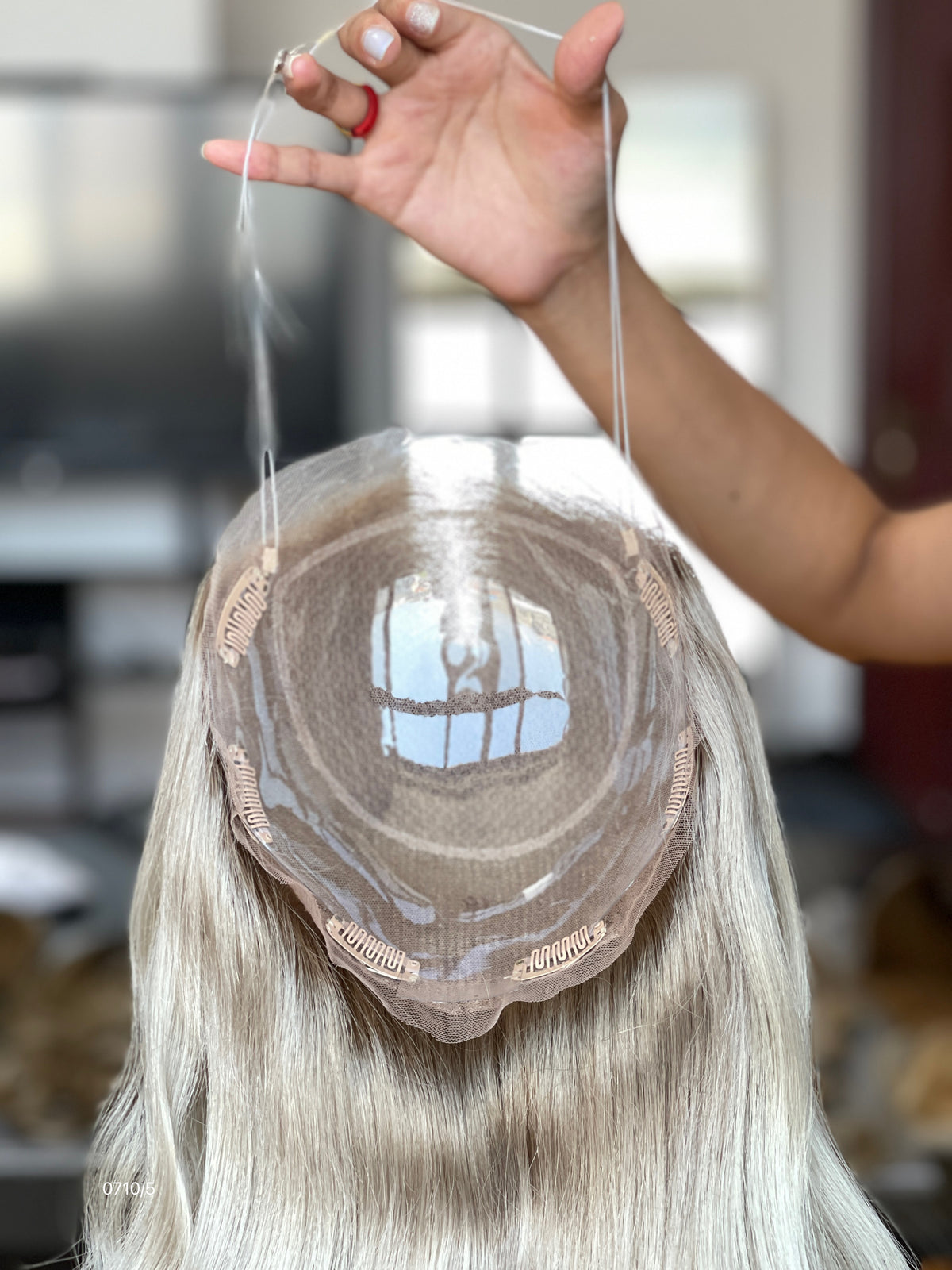 Ash Brown Center-Part Long Straight Human Hair Topper Mini Wig, product view 12