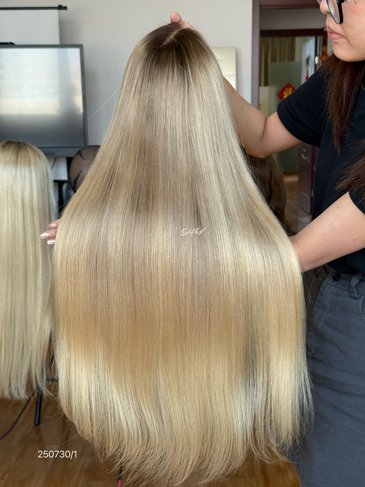 Pale Blonde Middle-Part Long Straight Human Hair Lace Front Glueless Medical Wig, product view 17