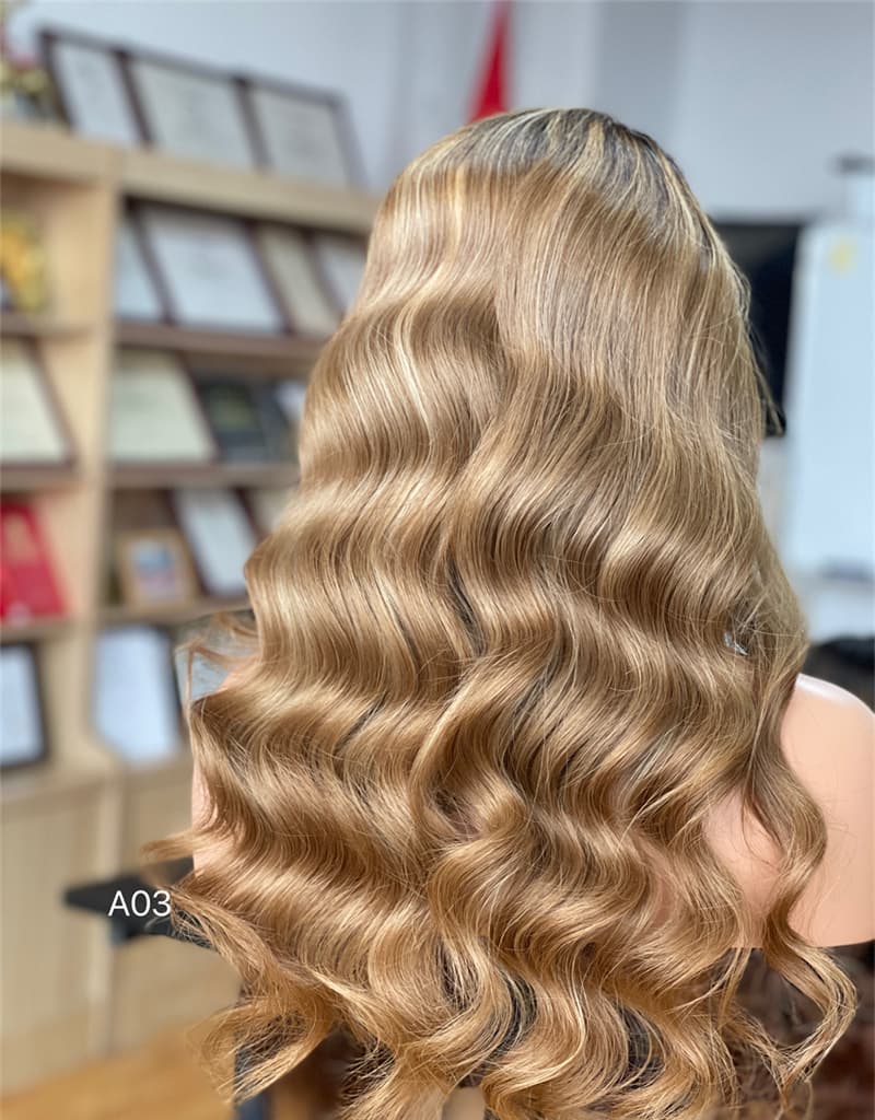 Dark Root Golden Blonde Loose Wave HD 13x5 Patch Lace Front Wig