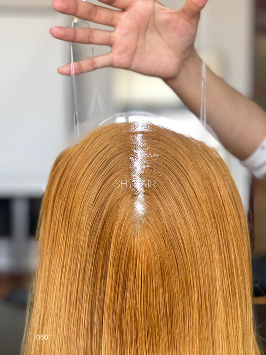 Copper Auburn Straight Human Hair Mini Wig - color, texture, blending, or base detail — alternate view