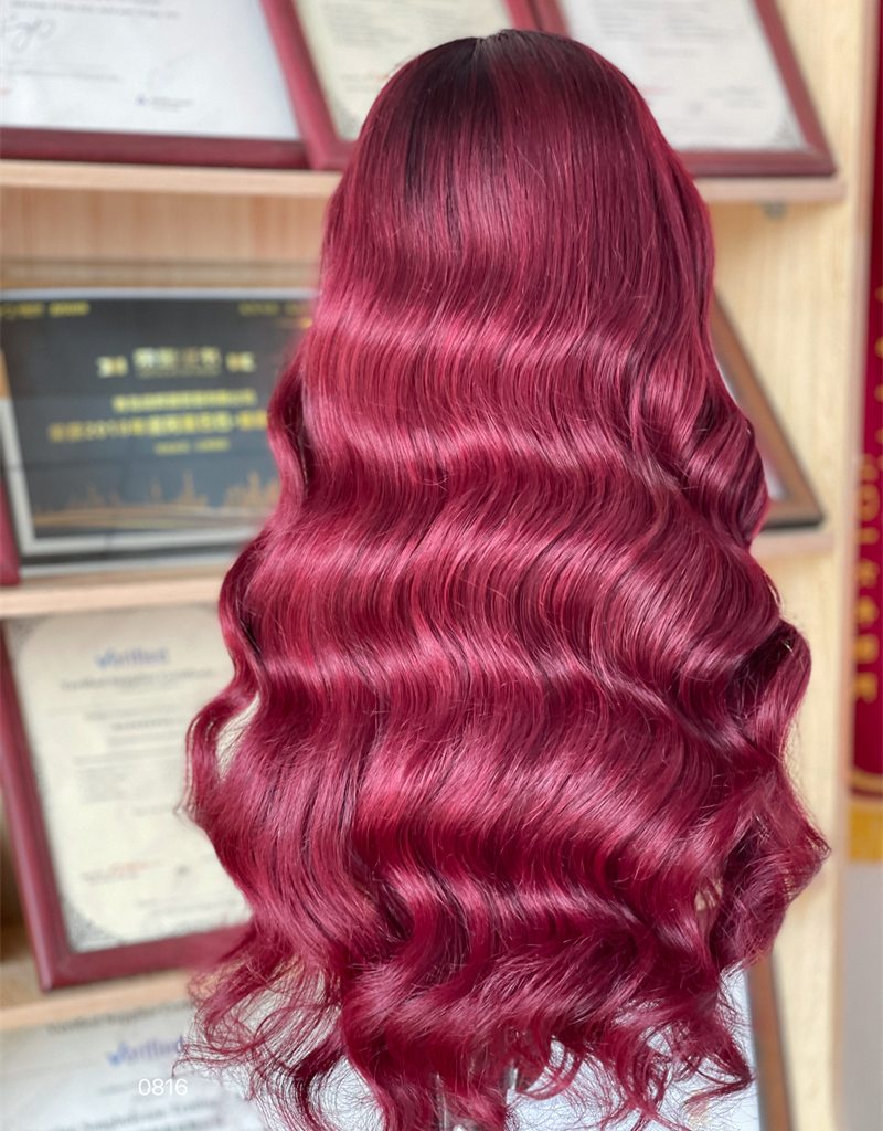 Deep Burgundy Red Loose Wave HD 13x5 Patch Lace Front Wig