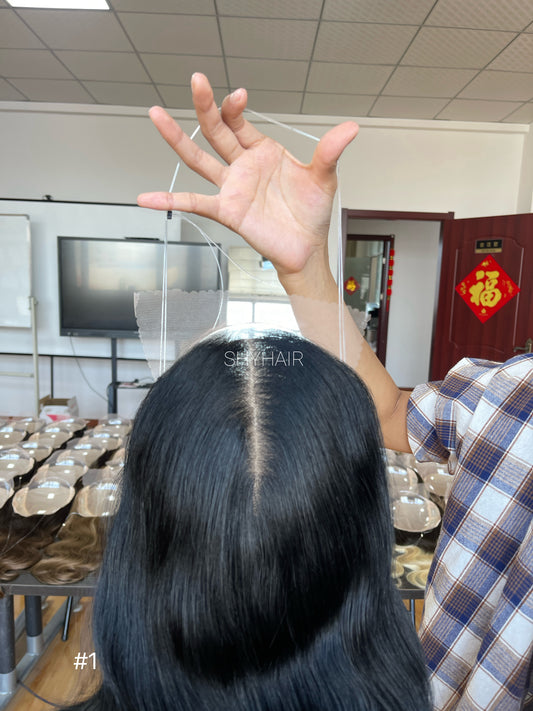 Natural Black Wavy Human Hair Mini Wig - color, texture, blending, or base detail — alternate view