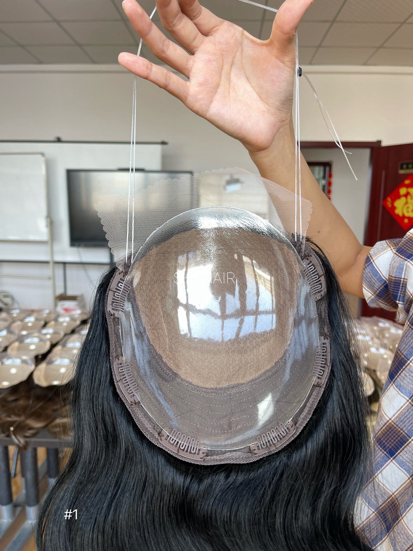Natural Black Wavy Human Hair Mini Wig - base and construction detail