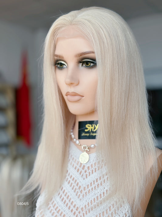 Blonde Full Hand-Tied Human Hair Medical Wig - Style 007 - detail view — alternate view