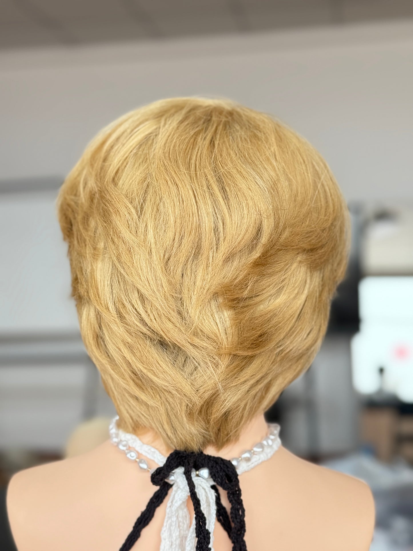 Golden Blonde Short Full Hand-Tied Human Hair Medical Wig for Sensitive Scalp - view 8
