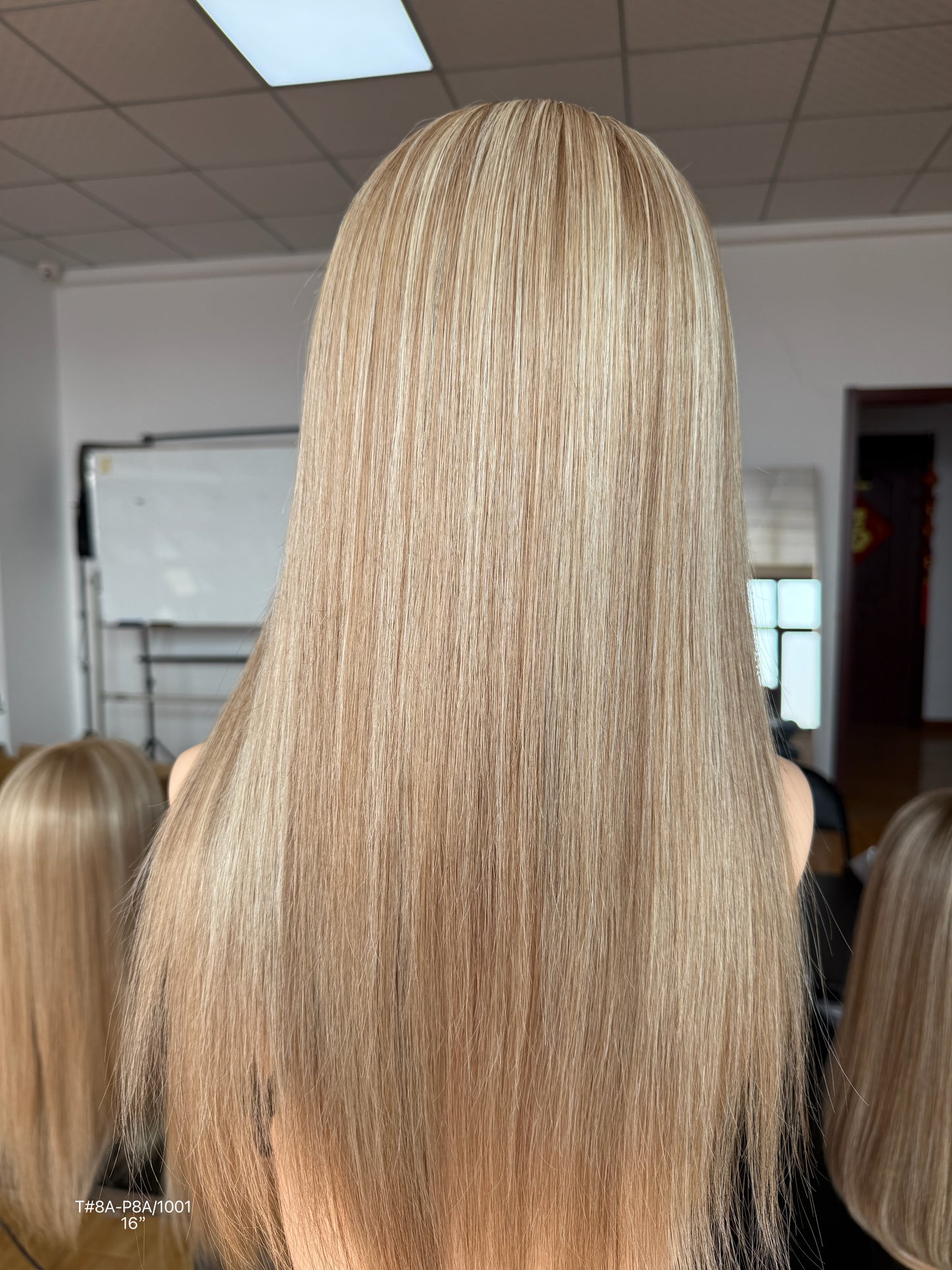 Long Blonde Full Hand-Tied Human Hair Medical Wig - Style 034 - detail view