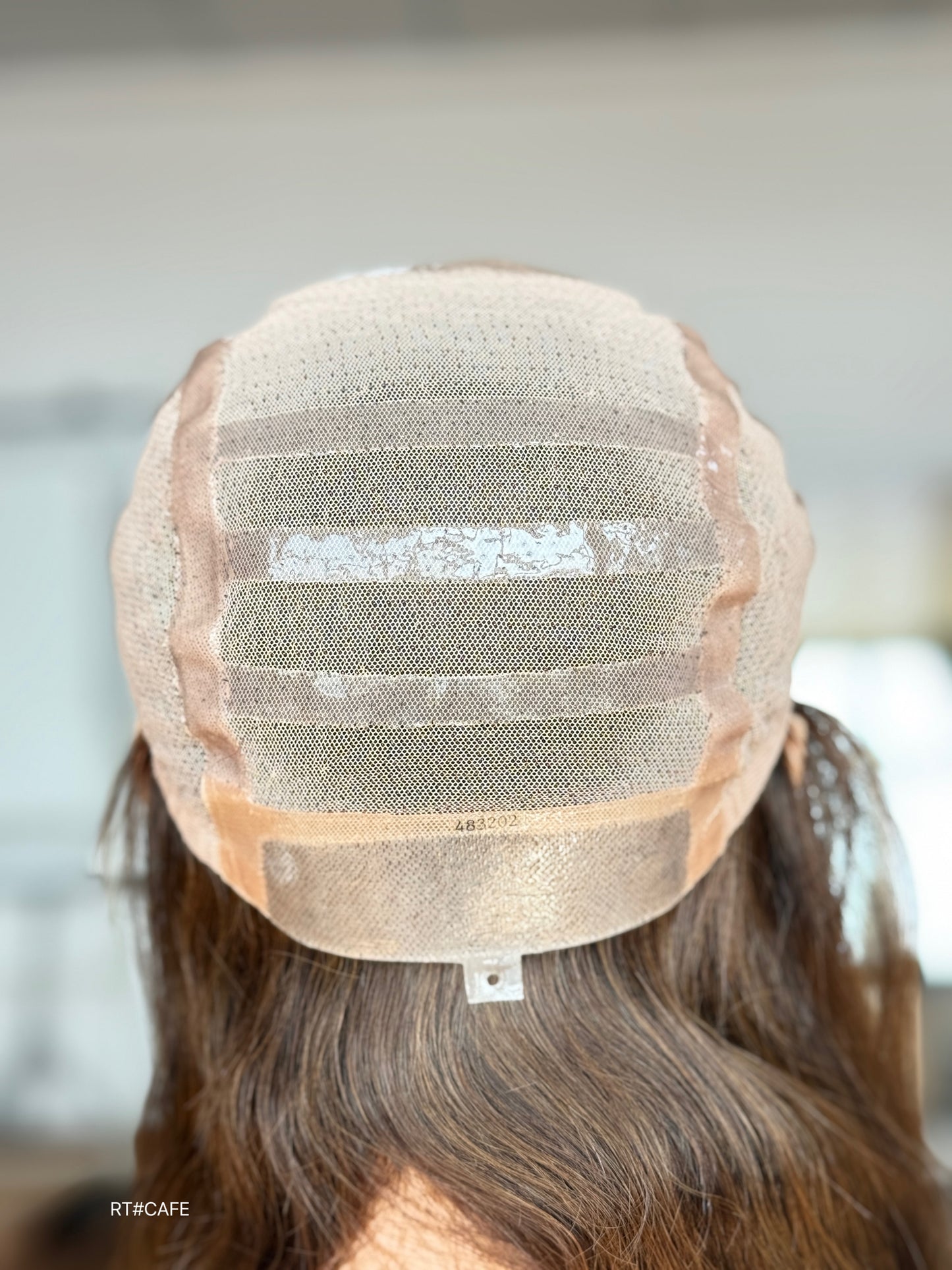 Brunette Full Hand-Tied Human Hair Medical Wig - Sensitive Scalp Alopecia Wig 047 - medical wig detail view
