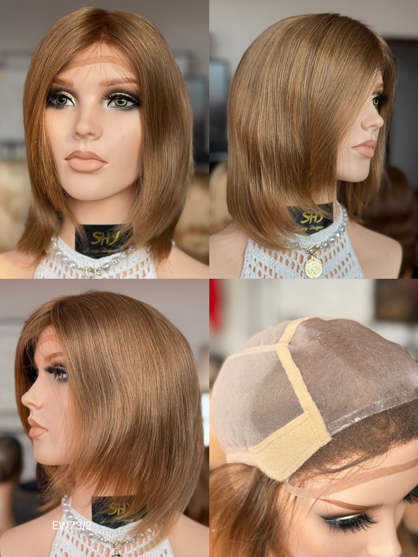 Warm chestnut brown European human hair mono top medical wig overview and inner cap construction