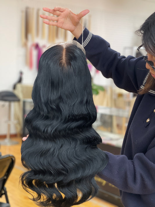 Natural Brown Center-Part Long Wavy Human Hair Topper Mini Wig, product view 1