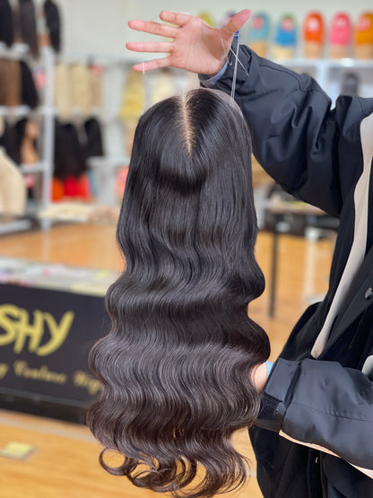 Natural Brown Center-Part Long Wavy Human Hair Topper Mini Wig, product view 1