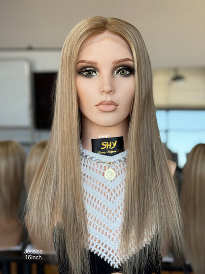 Ash Blonde Balayage Middle-Part Straight Human Hair Lace Front Glueless Medical Wig, product view 1