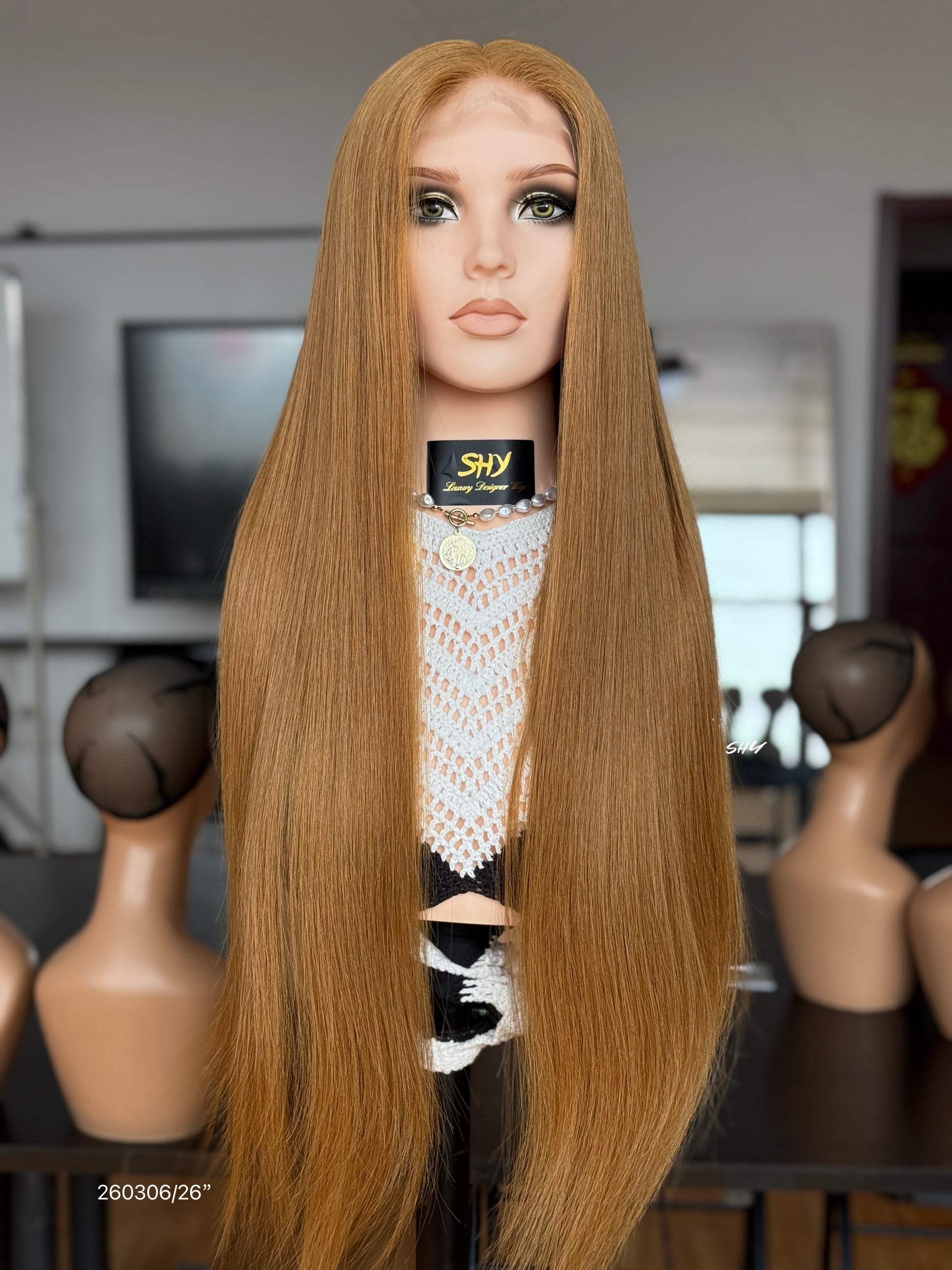 Ginger Copper Middle-Part Straight Human Hair Lace Front Glueless Medical Wig, product view 1