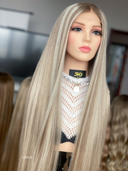 Light Honey Blonde Middle-Part Straight Human Hair Lace Front Glueless Medical Wig, product view 1