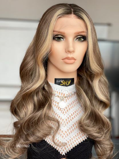 Chocolate Brown Balayage Middle-Part Body Wave Human Hair Lace Front Glueless Medical Wig, product view 1