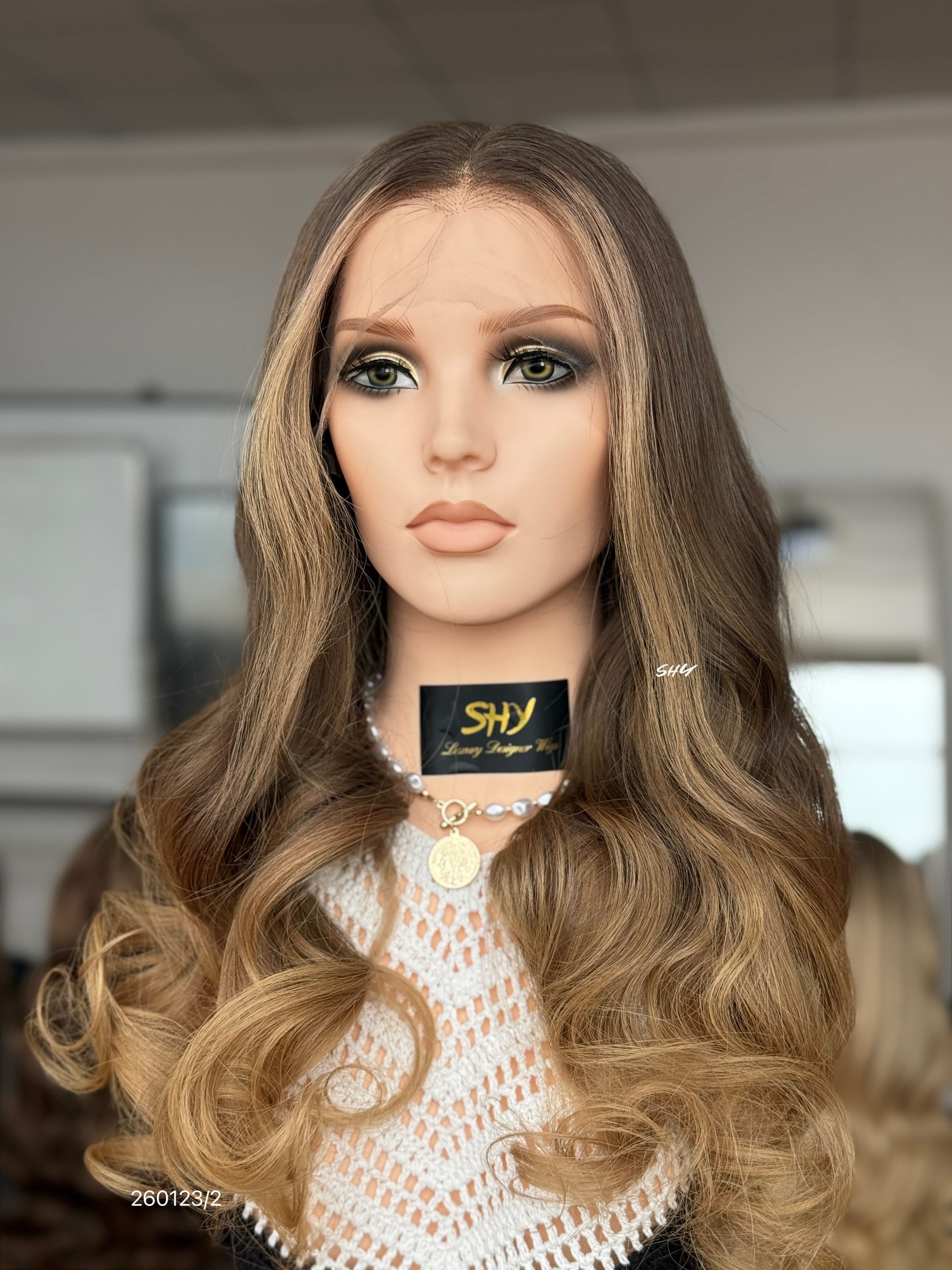 Brown Root Honey Blonde Ombre Middle-Part Body Wave Human Hair Lace Front Glueless Medical Wig, product view 1