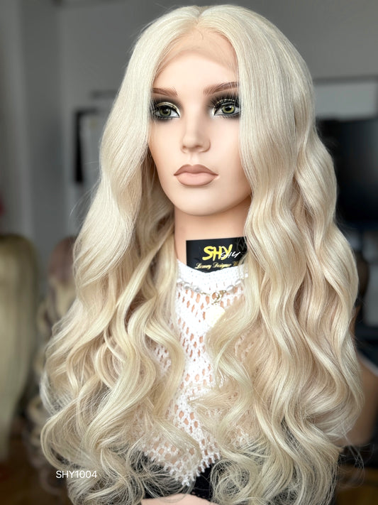 Platinum Blonde Middle-Part Body Wave Human Hair Lace Front Glueless Medical Wig, product view 1