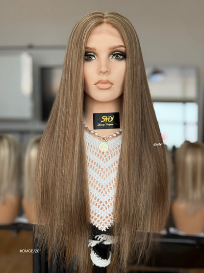 Natural Brown Balayage Middle-Part Straight Human Hair Lace Front Glueless Medical Wig, product view 1