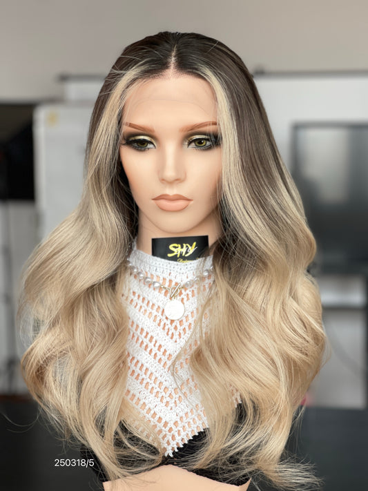Dark Root Blonde Ombre Middle-Part Body Wave Human Hair Lace Front Glueless Medical Wig, product view 1