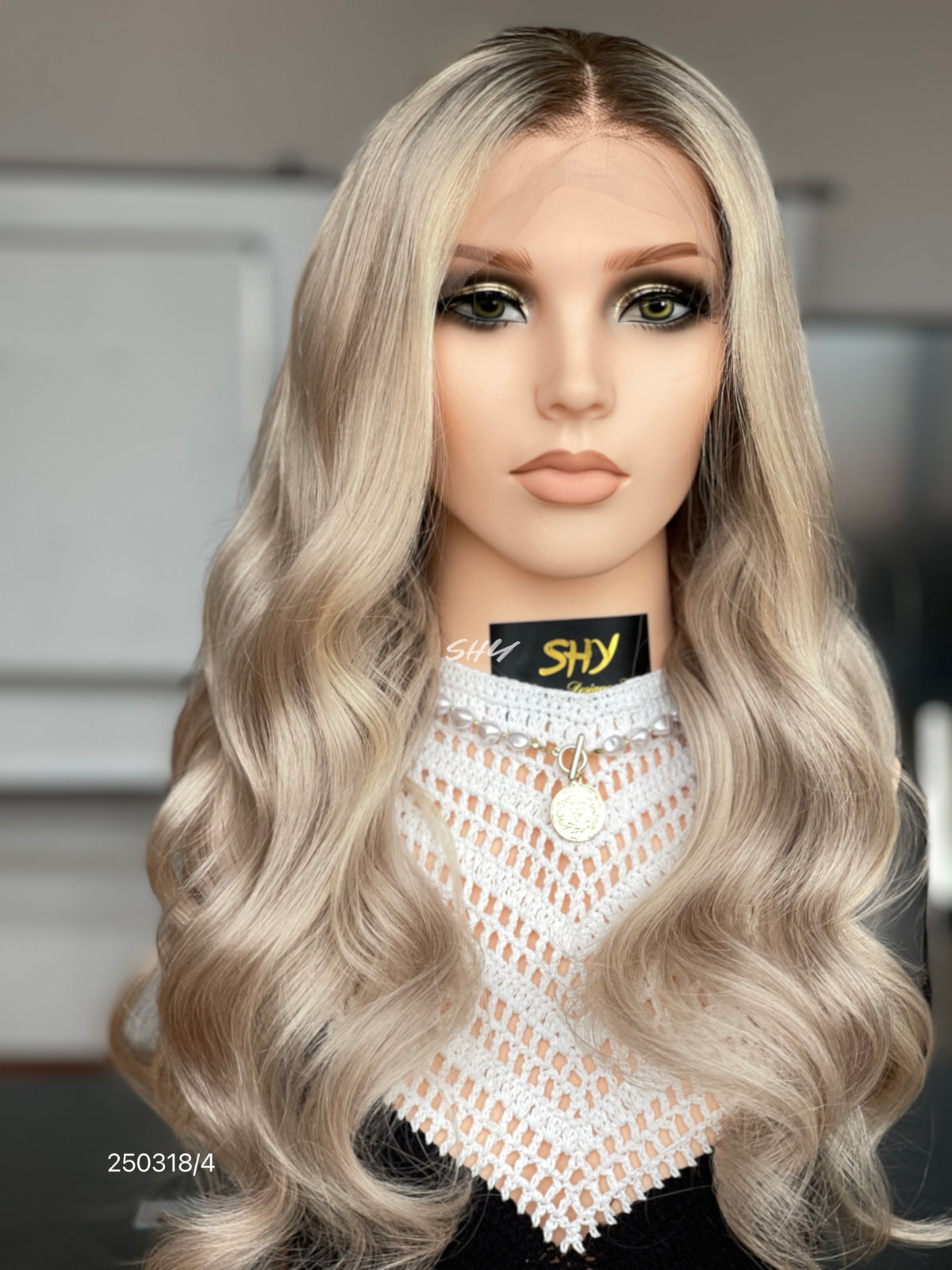 Beige Ash Blonde Middle-Part Body Wave Human Hair Lace Front Glueless Medical Wig, product view 1