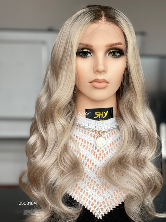 Beige Ash Blonde Middle-Part Body Wave Human Hair Lace Front Glueless Medical Wig, product view 1