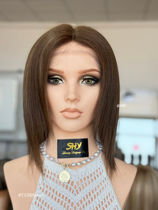 Warm Brown Middle-Part Shoulder-Length Straight Human Hair Lace Front Glueless Medical Wig, product view 1
