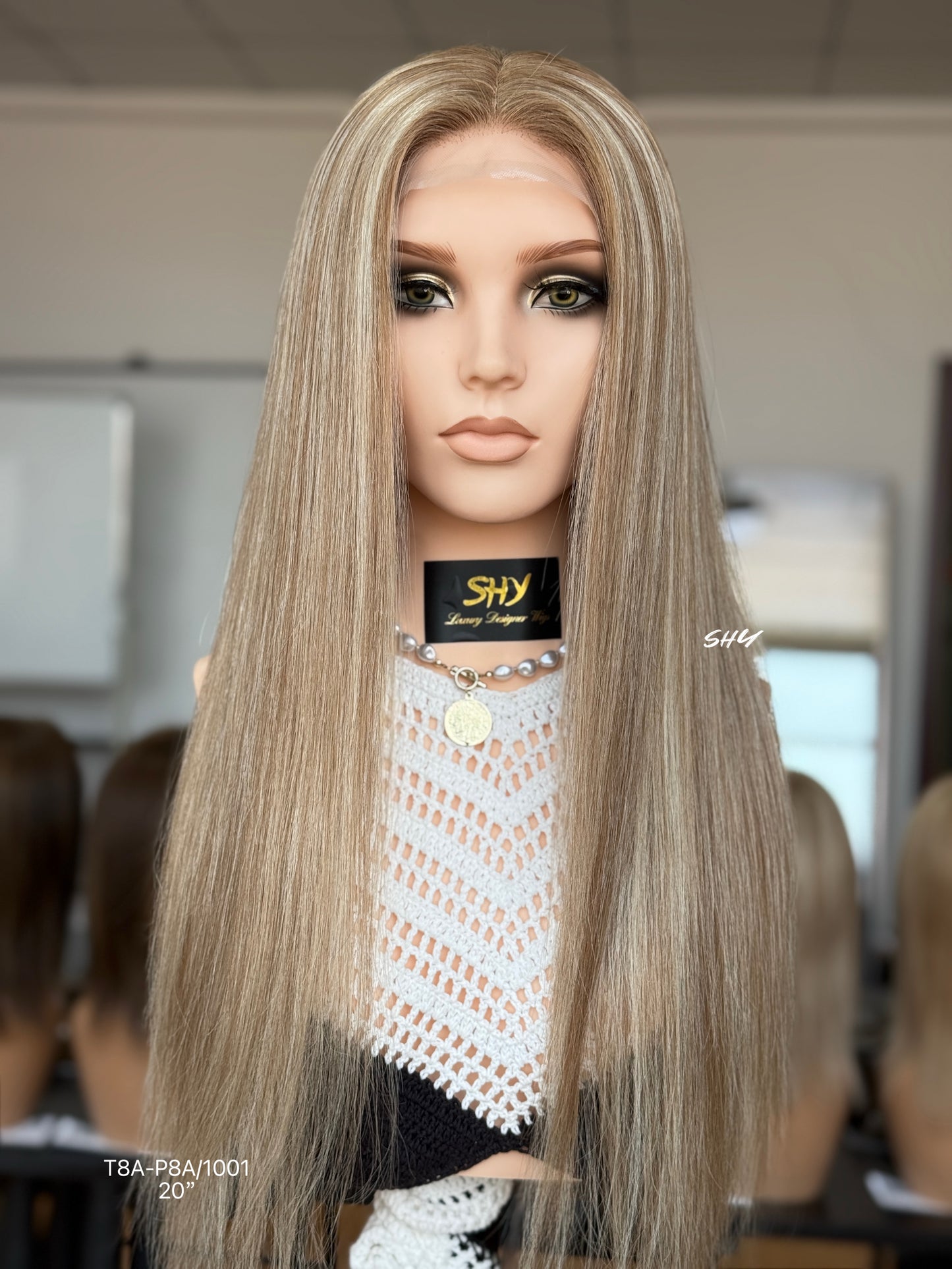 Cool Ash Brown Highlighted Middle-Part Long Straight Human Hair Lace Front Glueless Medical Wig, product view 1