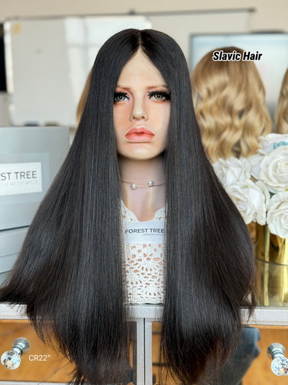 Soft Black Middle-Part Long Straight Human Hair Sheitel Wig, product view 1
