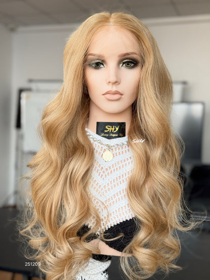 Honey Blonde Long Wavy Human Hair Lace Front Glueless Medical Wig, product view 1