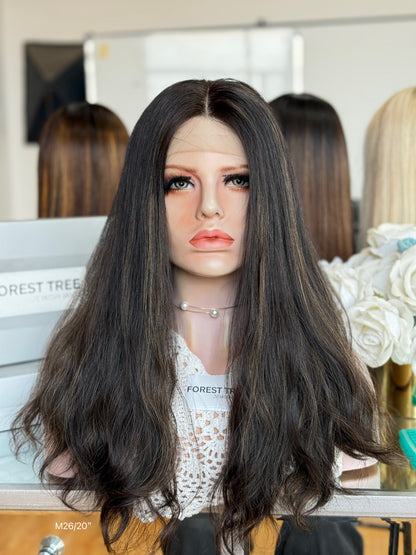 Soft Black Middle-Part Long Wavy Human Hair Sheitel Wig, product view 1