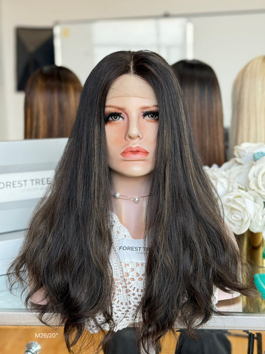 Soft Black Middle-Part Long Wavy Human Hair Sheitel Wig, product view 1