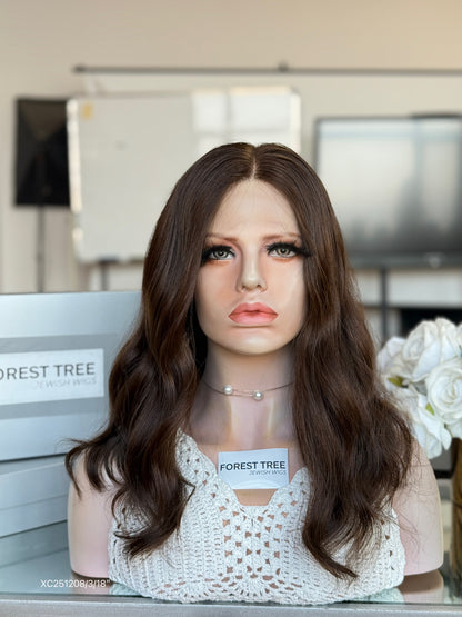 Deep Chocolate Brown Long Wavy Human Hair Sheitel Wig, product view 1
