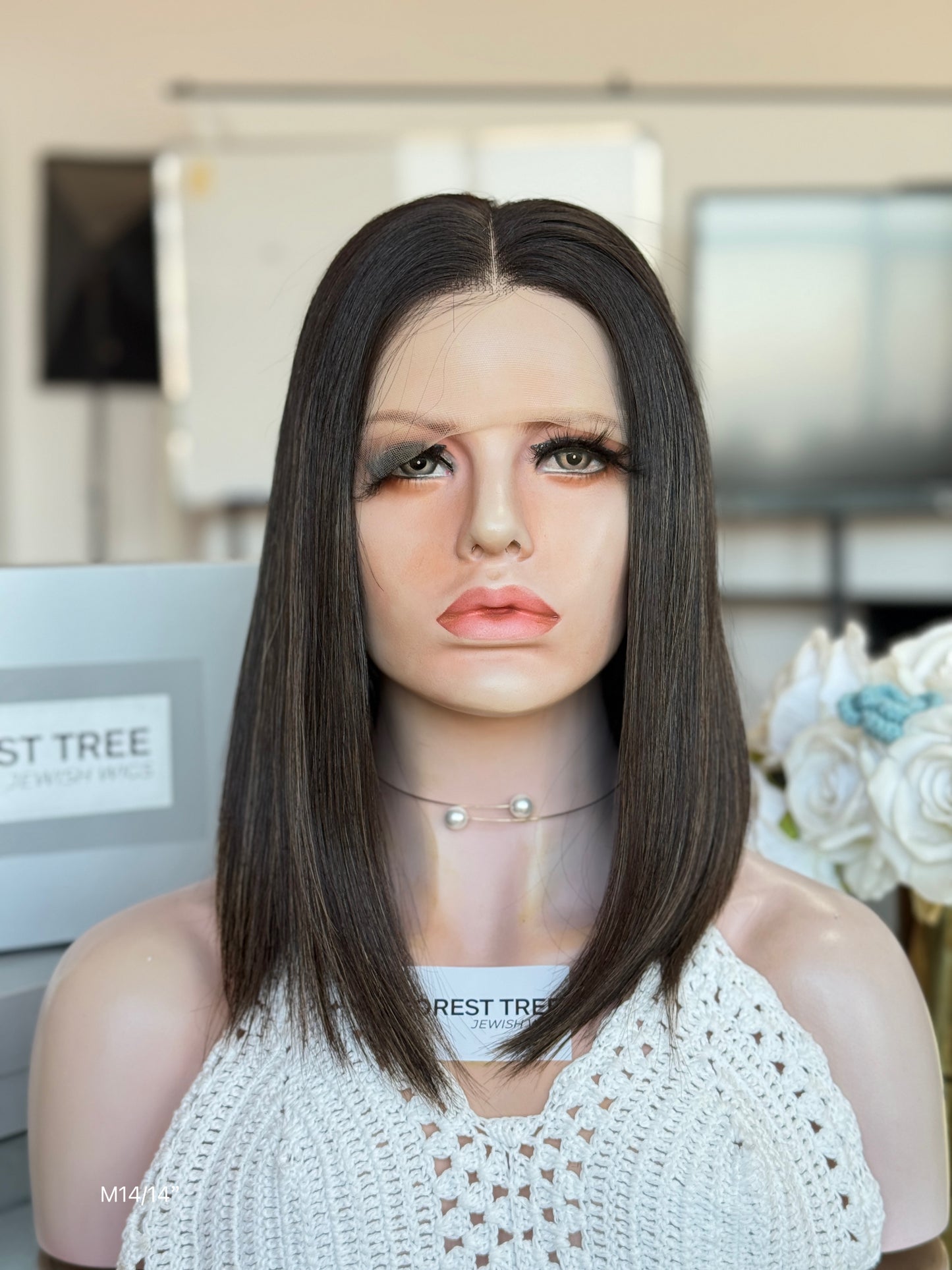 Natural Black Middle-Part Bob Human Hair Sheitel Wig, product view 1