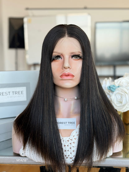 Natural Black Middle-Part Long Straight Human Hair Sheitel Wig, product view 1