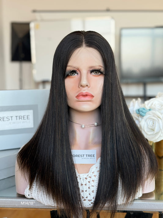Natural Black Middle-Part Long Straight Human Hair Sheitel Wig, product view 1