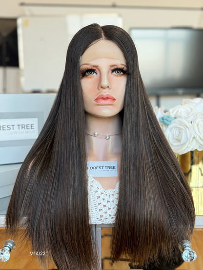 Dark Espresso Brown Middle-Part Long Straight Human Hair Sheitel Wig, product view 1