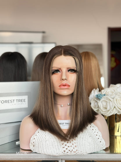 Warm Brown Middle-Part Bob Human Hair Sheitel Wig, product view 1