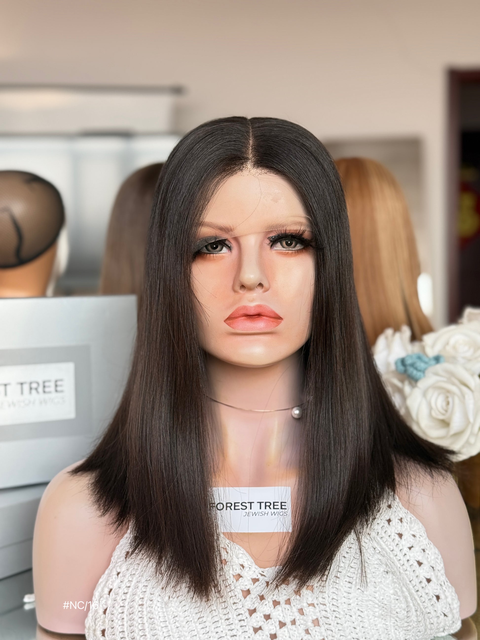 Off-Black Middle-Part Bob Human Hair Sheitel Wig, product view 1