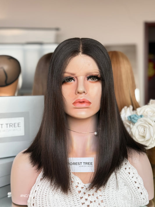 Off-Black Middle-Part Bob Human Hair Sheitel Wig, product view 1