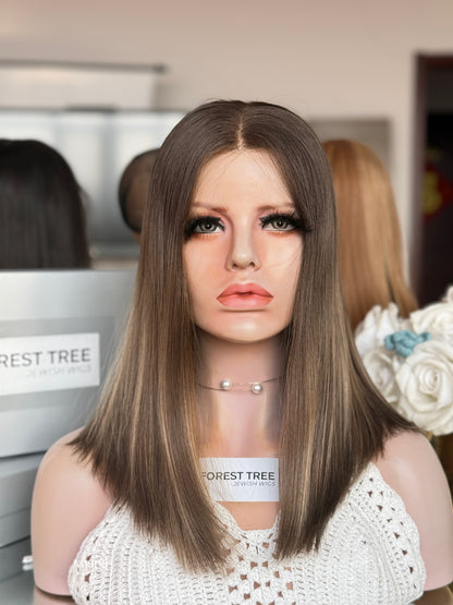 Ash Brown Middle-Part Bob Human Hair Sheitel Wig, product view 1